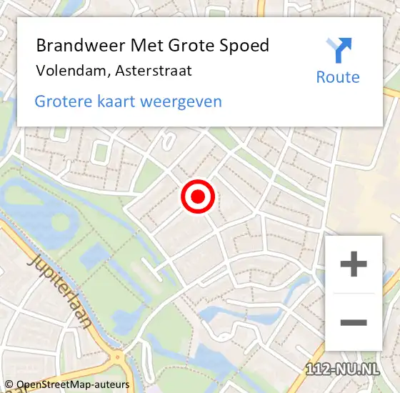Locatie op kaart van de 112 melding: Brandweer Met Grote Spoed Naar Volendam, Asterstraat op 12 januari 2024 17:38