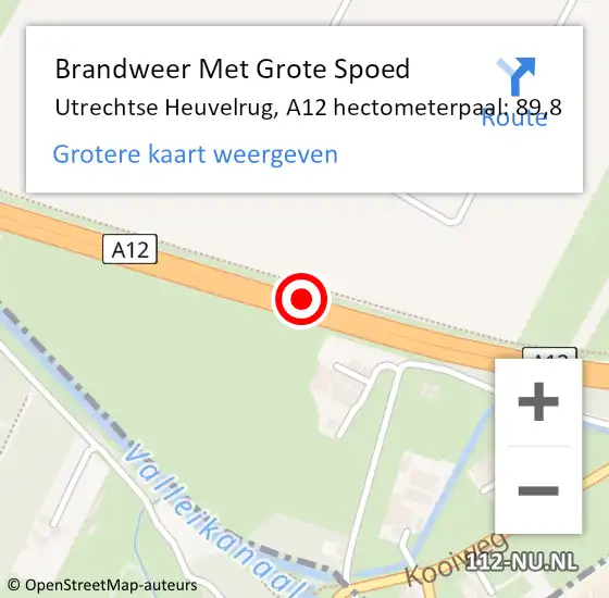 Locatie op kaart van de 112 melding: Brandweer Met Grote Spoed Naar Utrechtse Heuvelrug, A12 hectometerpaal: 89,8 op 12 januari 2024 17:42