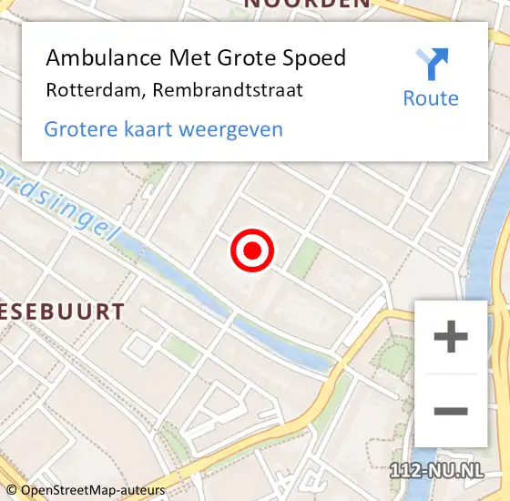 Locatie op kaart van de 112 melding: Ambulance Met Grote Spoed Naar Rotterdam, Rembrandtstraat op 12 januari 2024 17:58