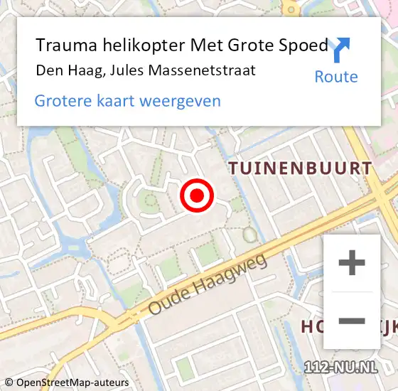 Locatie op kaart van de 112 melding: Trauma helikopter Met Grote Spoed Naar Den Haag, Jules Massenetstraat op 12 januari 2024 18:19