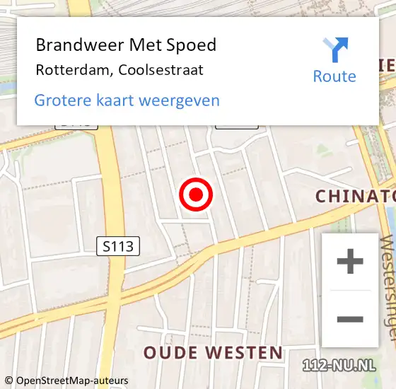 Locatie op kaart van de 112 melding: Brandweer Met Spoed Naar Rotterdam, Coolsestraat op 12 januari 2024 18:25