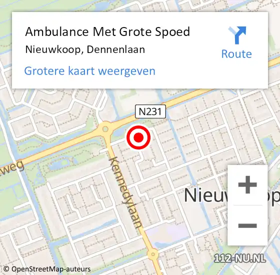 Locatie op kaart van de 112 melding: Ambulance Met Grote Spoed Naar Nieuwkoop, Dennenlaan op 12 januari 2024 19:01