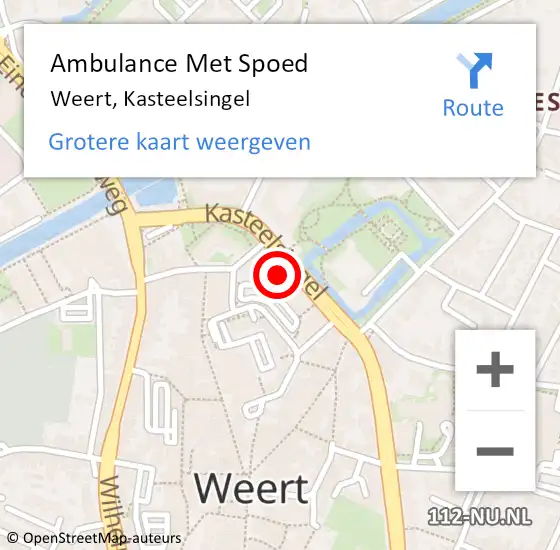 Locatie op kaart van de 112 melding: Ambulance Met Spoed Naar Weert, Kasteelsingel op 12 januari 2024 19:01