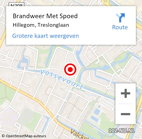 Locatie op kaart van de 112 melding: Brandweer Met Spoed Naar Hillegom, Treslonglaan op 12 januari 2024 19:40