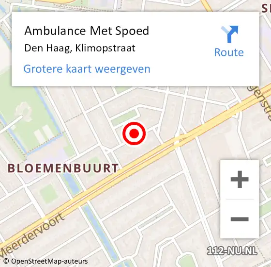 Locatie op kaart van de 112 melding: Ambulance Met Spoed Naar Den Haag, Klimopstraat op 12 januari 2024 19:45