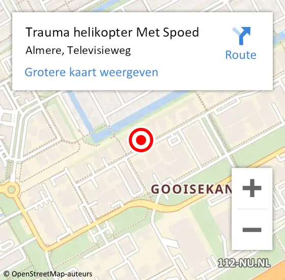 Locatie op kaart van de 112 melding: Trauma helikopter Met Spoed Naar Almere, Televisieweg op 12 januari 2024 20:13