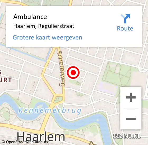 Locatie op kaart van de 112 melding: Ambulance Haarlem, Regulierstraat op 12 januari 2024 20:28