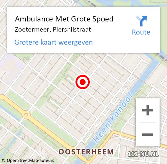 Locatie op kaart van de 112 melding: Ambulance Met Grote Spoed Naar Zoetermeer, Piershilstraat op 12 januari 2024 21:24