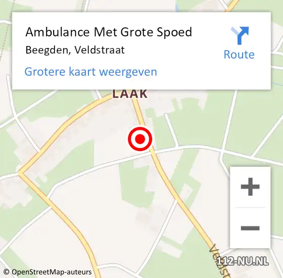 Locatie op kaart van de 112 melding: Ambulance Met Grote Spoed Naar Beegden, Veldstraat op 12 januari 2024 21:41