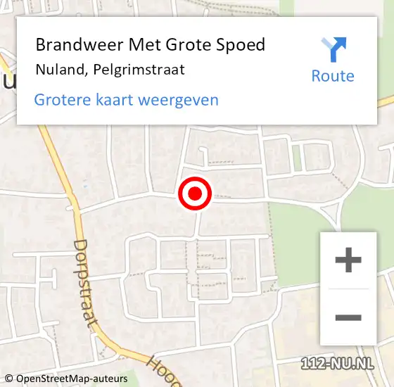 Locatie op kaart van de 112 melding: Brandweer Met Grote Spoed Naar Nuland, Pelgrimstraat op 12 januari 2024 21:42