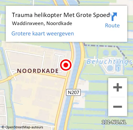 Locatie op kaart van de 112 melding: Trauma helikopter Met Grote Spoed Naar Waddinxveen, Noordkade op 12 januari 2024 21:51