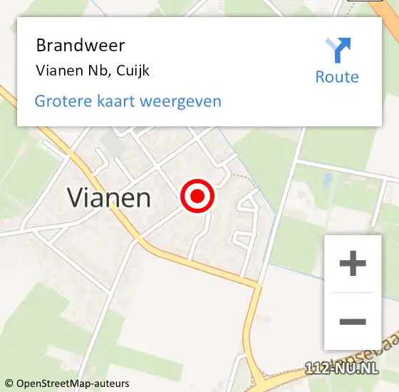 Locatie op kaart van de 112 melding: Brandweer Vianen Nb, Cuijk op 22 september 2014 01:43