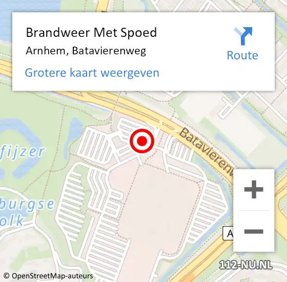 Locatie op kaart van de 112 melding: Brandweer Met Spoed Naar Arnhem, Batavierenweg op 12 januari 2024 21:58