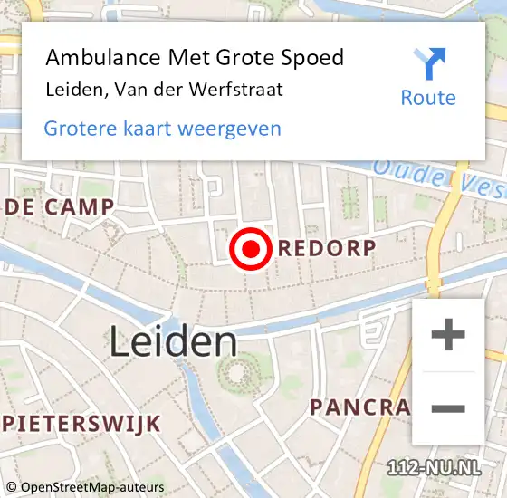 Locatie op kaart van de 112 melding: Ambulance Met Grote Spoed Naar Leiden, Van der Werfstraat op 12 januari 2024 22:09