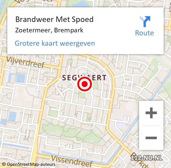 Locatie op kaart van de 112 melding: Brandweer Met Spoed Naar Zoetermeer, Brempark op 12 januari 2024 22:21