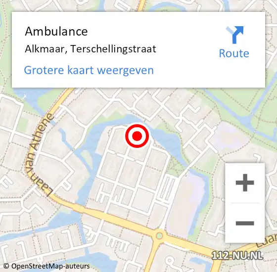 Locatie op kaart van de 112 melding: Ambulance Alkmaar, Terschellingstraat op 12 januari 2024 22:25