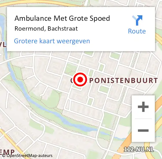 Locatie op kaart van de 112 melding: Ambulance Met Grote Spoed Naar Roermond, Bachstraat op 12 januari 2024 22:29