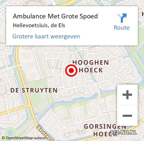Locatie op kaart van de 112 melding: Ambulance Met Grote Spoed Naar Hellevoetsluis, de Els op 12 januari 2024 23:19