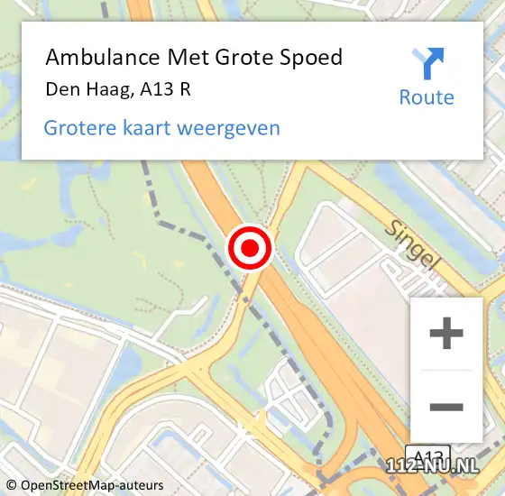 Locatie op kaart van de 112 melding: Ambulance Met Grote Spoed Naar Den Haag, A13 R hectometerpaal: 12,6 op 22 september 2014 02:23