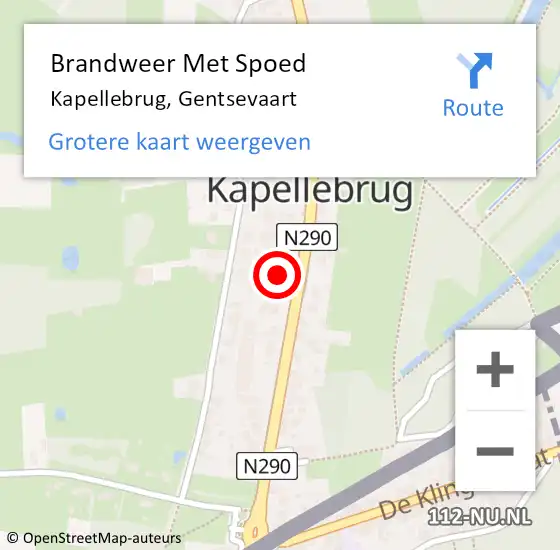 Locatie op kaart van de 112 melding: Brandweer Met Spoed Naar Kapellebrug, Gentsevaart op 13 januari 2024 00:54