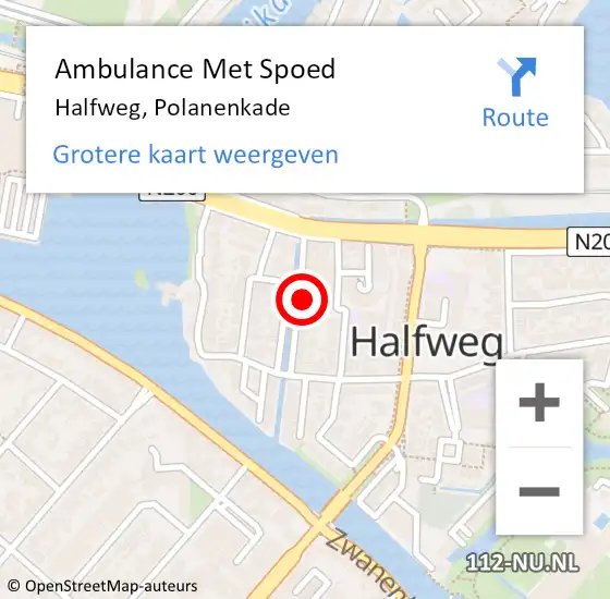 Locatie op kaart van de 112 melding: Ambulance Met Spoed Naar Halfweg, Polanenkade op 13 januari 2024 01:02