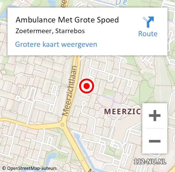 Locatie op kaart van de 112 melding: Ambulance Met Grote Spoed Naar Zoetermeer, Starrebos op 13 januari 2024 01:56