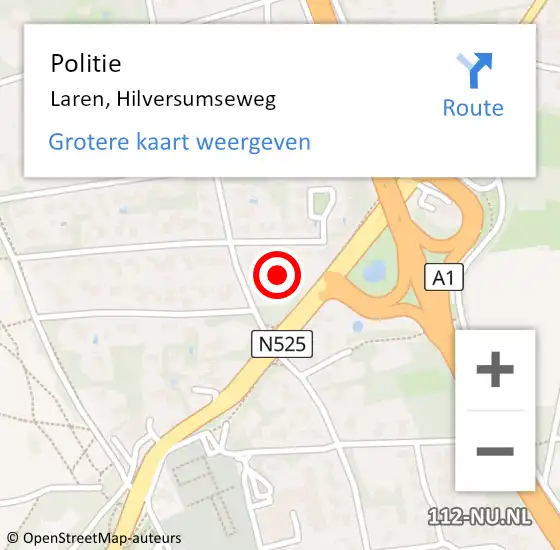 Locatie op kaart van de 112 melding: Politie Laren, Hilversumseweg op 13 januari 2024 03:25