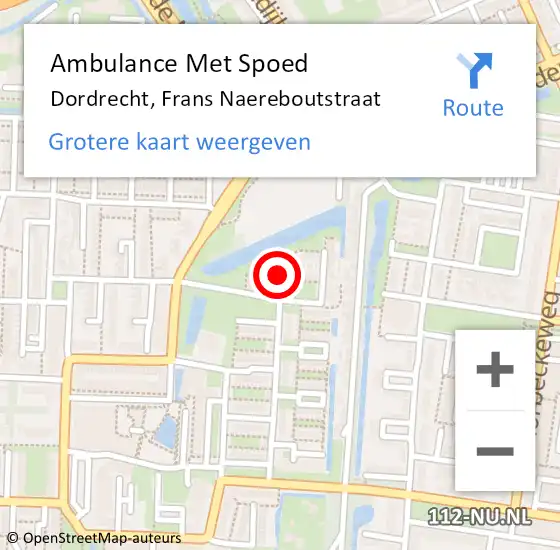 Locatie op kaart van de 112 melding: Ambulance Met Spoed Naar Dordrecht, Frans Naereboutstraat op 13 januari 2024 03:37