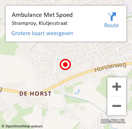 Locatie op kaart van de 112 melding: Ambulance Met Spoed Naar Stramproy, Klutjesstraat op 13 januari 2024 04:35