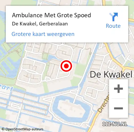 Locatie op kaart van de 112 melding: Ambulance Met Grote Spoed Naar De Kwakel, Gerberalaan op 13 januari 2024 04:39