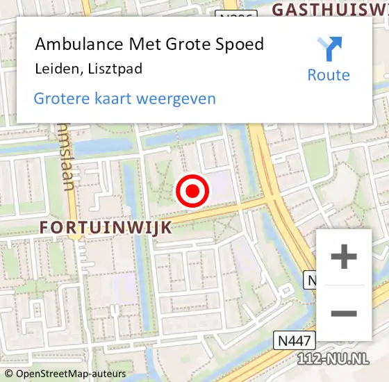 Locatie op kaart van de 112 melding: Ambulance Met Grote Spoed Naar Leiden, Lisztpad op 13 januari 2024 04:44