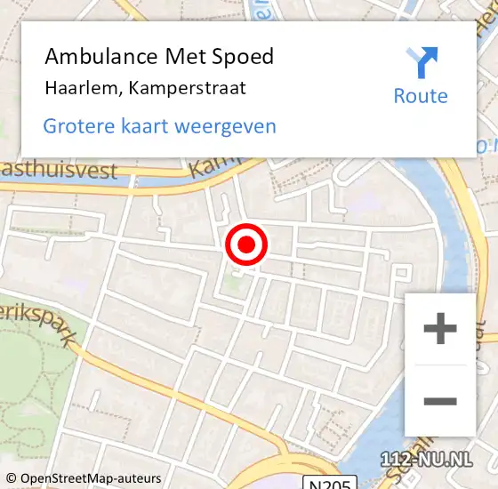 Locatie op kaart van de 112 melding: Ambulance Met Spoed Naar Haarlem, Kamperstraat op 13 januari 2024 05:04