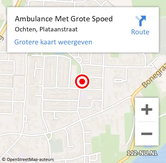 Locatie op kaart van de 112 melding: Ambulance Met Grote Spoed Naar Ochten, Plataanstraat op 22 september 2014 03:21