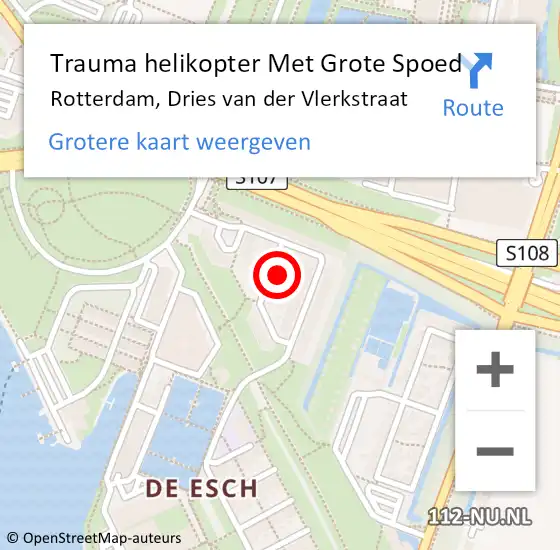 Locatie op kaart van de 112 melding: Trauma helikopter Met Grote Spoed Naar Rotterdam, Dries van der Vlerkstraat op 13 januari 2024 08:28