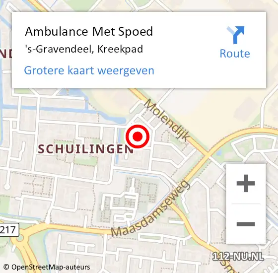 Locatie op kaart van de 112 melding: Ambulance Met Spoed Naar 's-Gravendeel, Kreekpad op 13 januari 2024 08:30