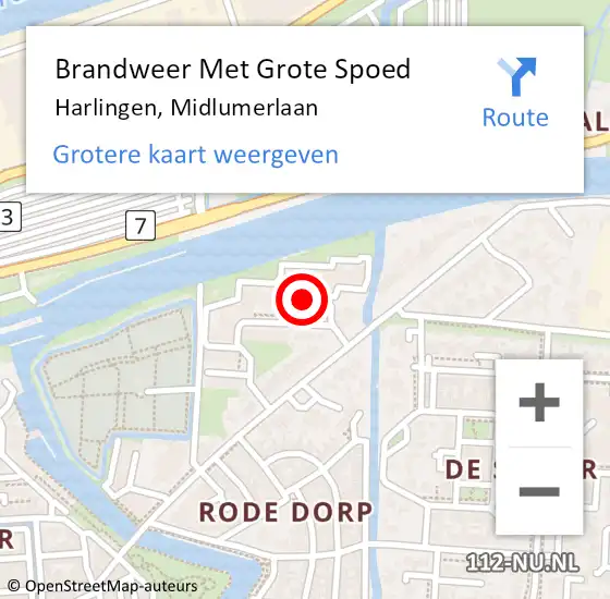 Locatie op kaart van de 112 melding: Brandweer Met Grote Spoed Naar Harlingen, Midlumerlaan op 13 januari 2024 08:38