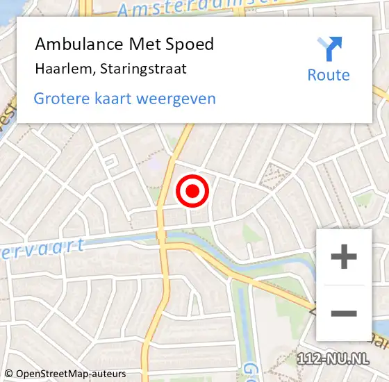 Locatie op kaart van de 112 melding: Ambulance Met Spoed Naar Haarlem, Staringstraat op 13 januari 2024 08:40