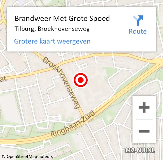 Locatie op kaart van de 112 melding: Brandweer Met Grote Spoed Naar Tilburg, Broekhovenseweg op 13 januari 2024 09:15