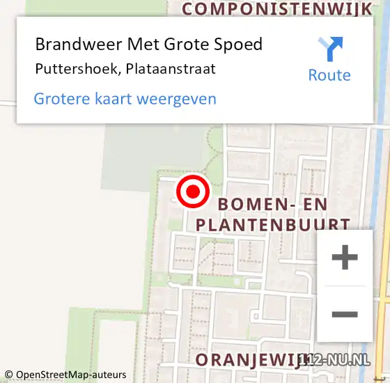 Locatie op kaart van de 112 melding: Brandweer Met Grote Spoed Naar Puttershoek, Plataanstraat op 13 januari 2024 09:26