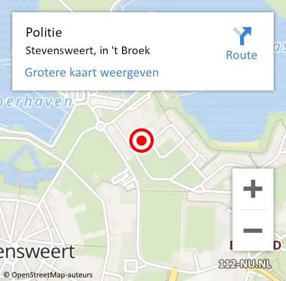 Locatie op kaart van de 112 melding: Politie Stevensweert, in 't Broek op 13 januari 2024 10:06