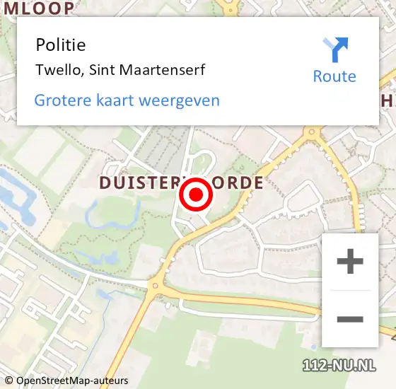 Locatie op kaart van de 112 melding: Politie Twello, Sint Maartenserf op 13 januari 2024 10:12