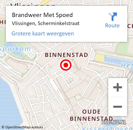 Locatie op kaart van de 112 melding: Brandweer Met Spoed Naar Vlissingen, Scherminkelstraat op 13 januari 2024 10:22