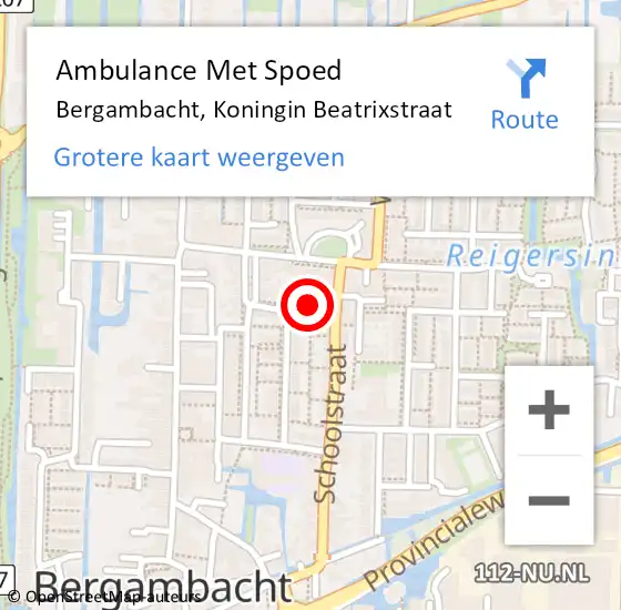 Locatie op kaart van de 112 melding: Ambulance Met Spoed Naar Bergambacht, Koningin Beatrixstraat op 13 januari 2024 10:55