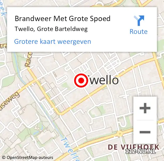 Locatie op kaart van de 112 melding: Brandweer Met Grote Spoed Naar Twello, Grote Barteldweg op 13 januari 2024 11:49