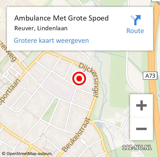 Locatie op kaart van de 112 melding: Ambulance Met Grote Spoed Naar Reuver, Lindenlaan op 22 september 2014 05:51