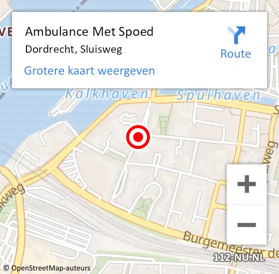 Locatie op kaart van de 112 melding: Ambulance Met Spoed Naar Dordrecht, Sluisweg op 13 januari 2024 12:36