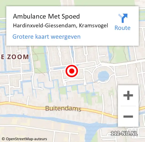 Locatie op kaart van de 112 melding: Ambulance Met Spoed Naar Hardinxveld-Giessendam, Kramsvogel op 13 januari 2024 12:39