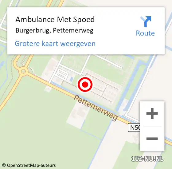 Locatie op kaart van de 112 melding: Ambulance Met Spoed Naar Burgerbrug, Pettemerweg op 13 januari 2024 12:46