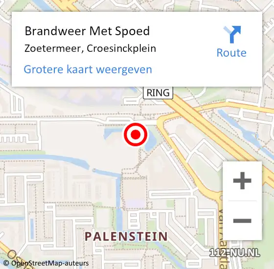 Locatie op kaart van de 112 melding: Brandweer Met Spoed Naar Zoetermeer, Croesinckplein op 13 januari 2024 13:05