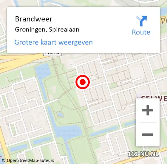 Locatie op kaart van de 112 melding: Brandweer Groningen, Spirealaan op 13 januari 2024 13:19